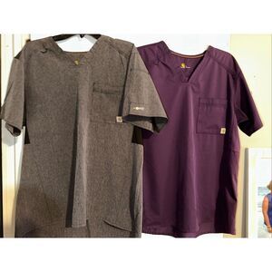 2 Pack Carhartt Force women’s  Scrub Tops Large gray purple Modern Fit vented